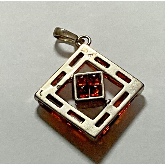Sterling Silver Amber Pendant Square Spinning Geometric Modernist - Picture 4 of 4